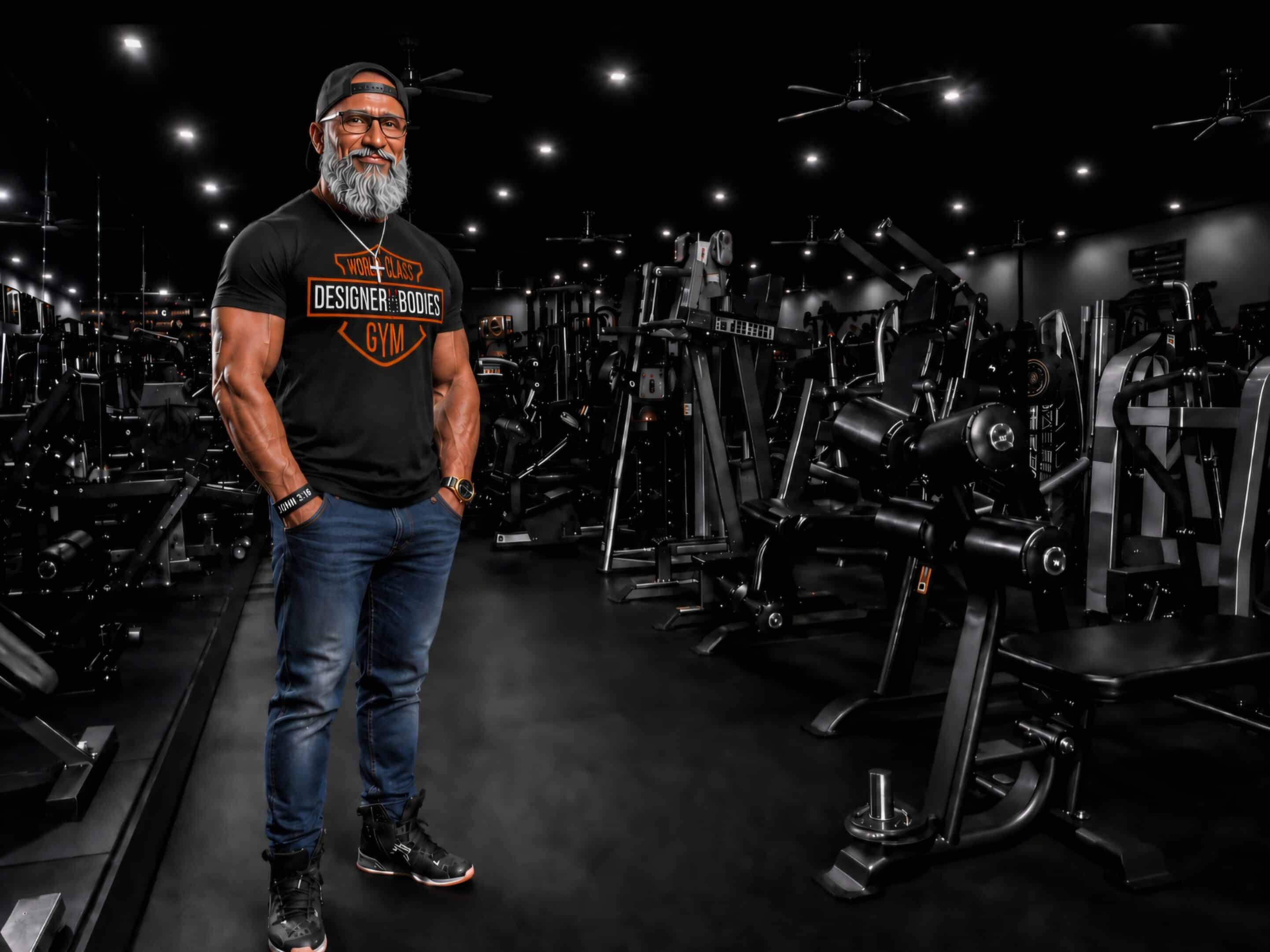 Photo of Dwain standing in his Designer Bodies World Class Gym