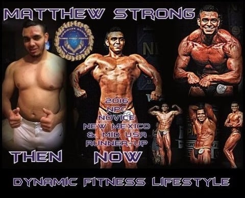 Fitness transformation collage showing a man before and after bodybuilding, with 'Dynamic Fitness Lifestyle' at bottom.